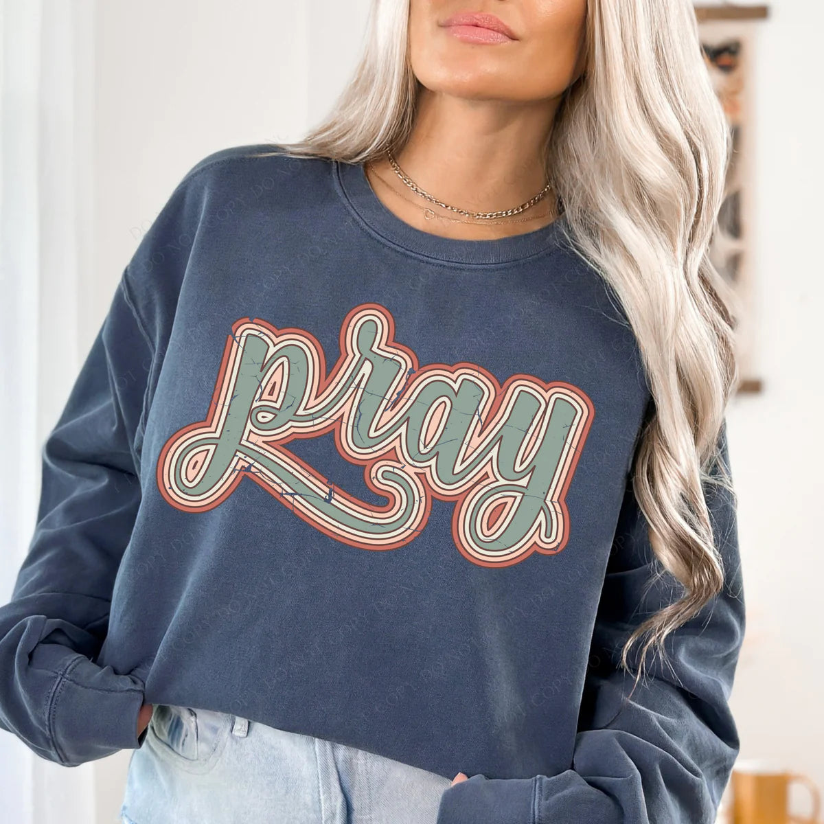 Pray Boho Scroll Stacked Distressed in Muted Boho Colors