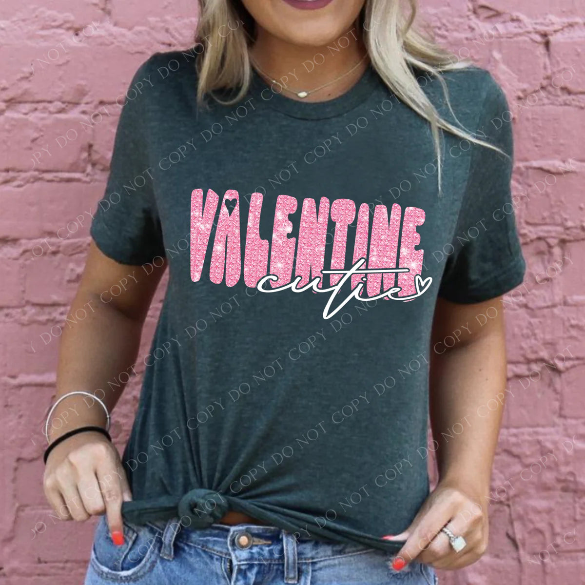 Valentine Cutie Groovy Heart Pink Glitter And Diamond Bling