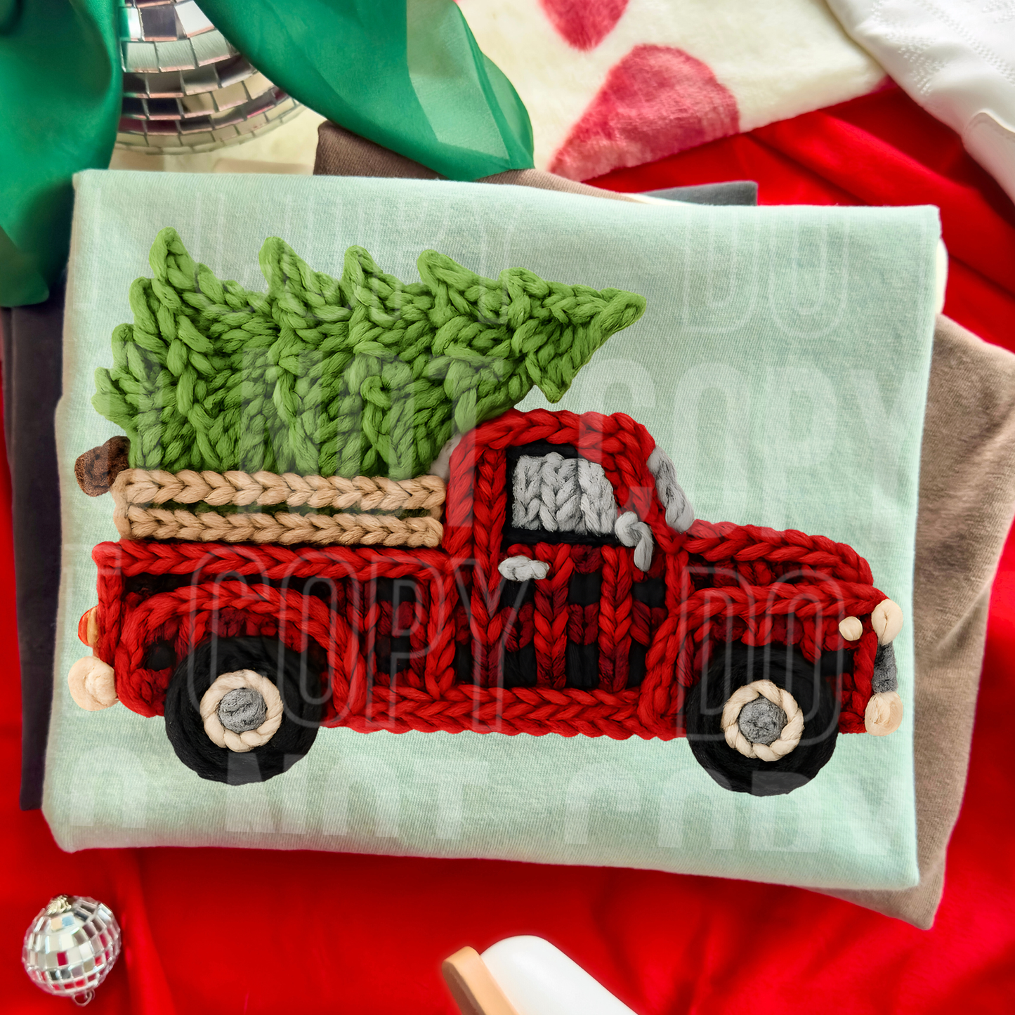 Christmas Plaid Truck Faux Yarn