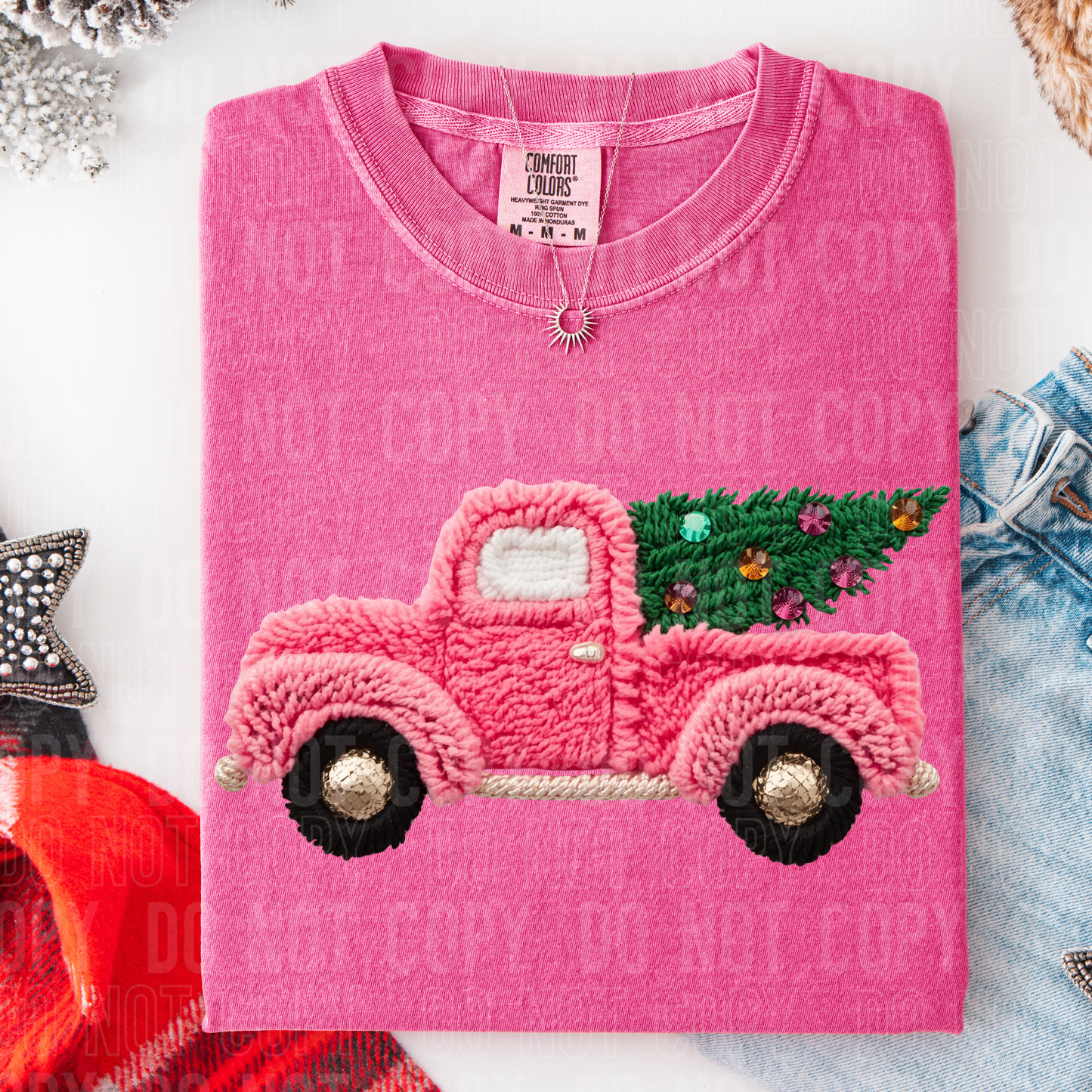 Pink Christmas Truck Faux Yarn