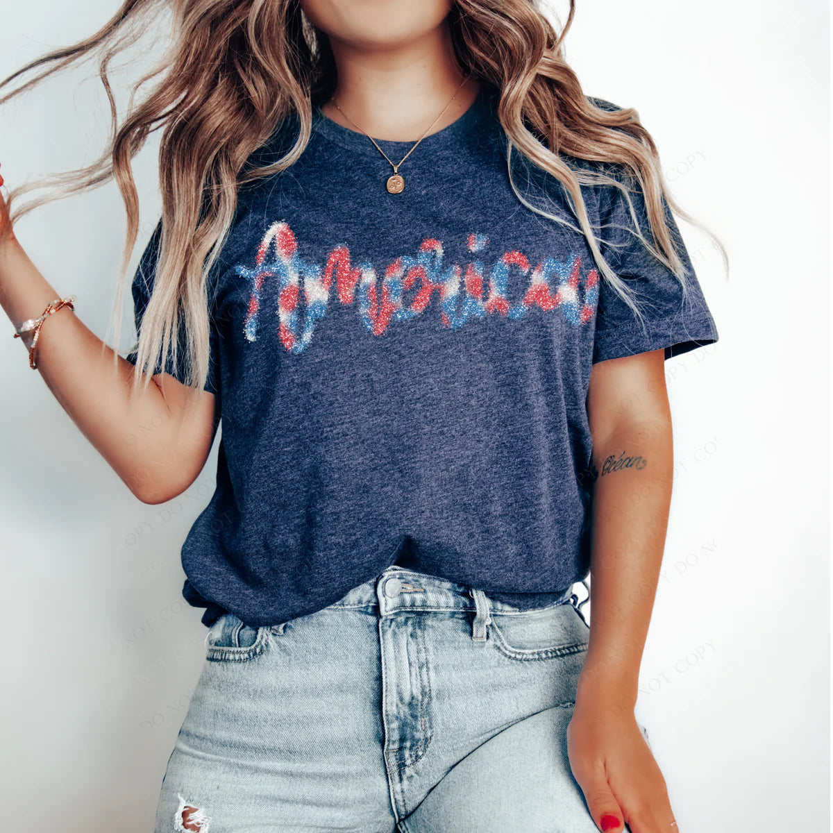 America Tinsel Script Red White Blue