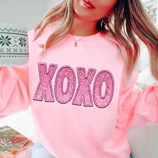 XOXO Faux Embroidery Ombre Glitter In Pink (RTP- Ready to Print)