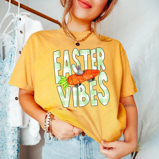 Easter Vibes Green Gingham Outline with Carrot Bunny Car Distressed (RTP- Ready to Print)