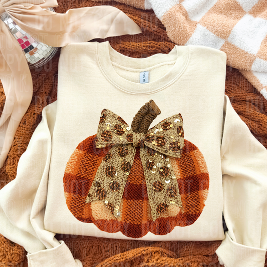Fall Plaid Pumpkin Bow Faux Yarn Sequins