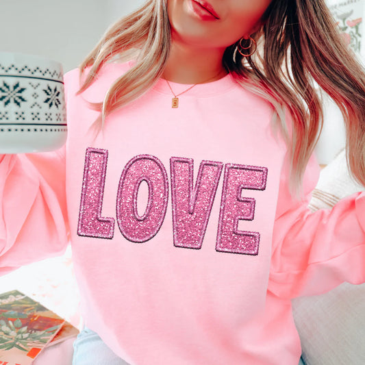 Love Faux Embroidery Ombre Glitter In Pink (RTP- Ready to Print)