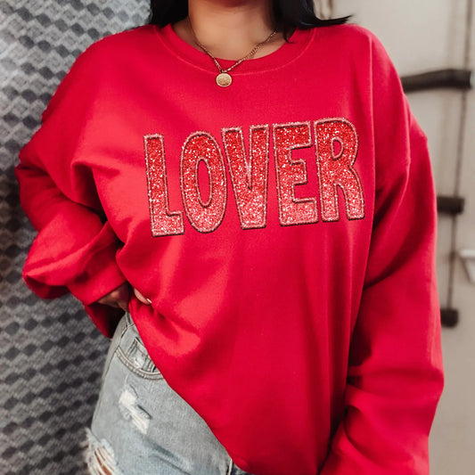 Lover Faux Embroidery Ombre Glitter In Red (RTP- Ready to Print)