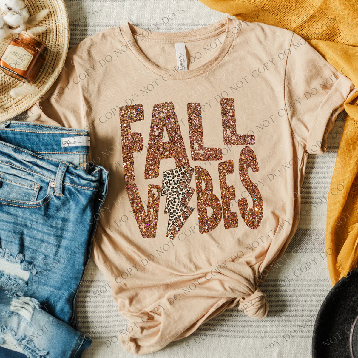 Fall Vibes Brown Glitter Lightning Bolt (RTP- Ready to Print)