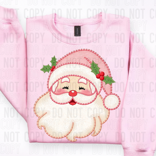 Pink Santa Faux Embroidery- Sale