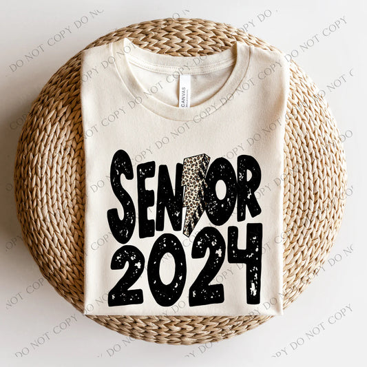 Senior 2024 Distressed Leopard Lightning Bolt (RTP- Ready to Print)