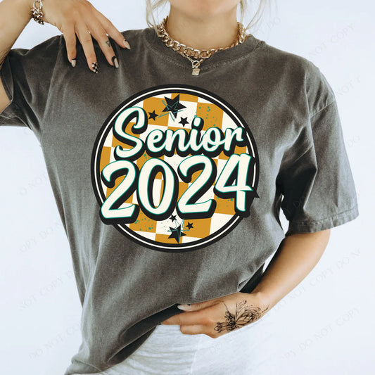 Senior 2024 Mustard Checkered Circle with Stars (RTP- Ready to Print)