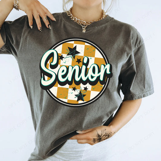 Senior Mustard Checkered Circle with Stars (RTP- Ready to Print)